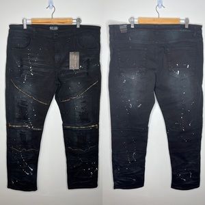 NEW Grey Earth paint splatter moto zipper skinny jeans 42